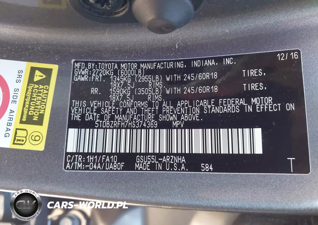 2017 Toyota Highlander Le Plus VIN:5TDBZRFH7HS374369 - 9