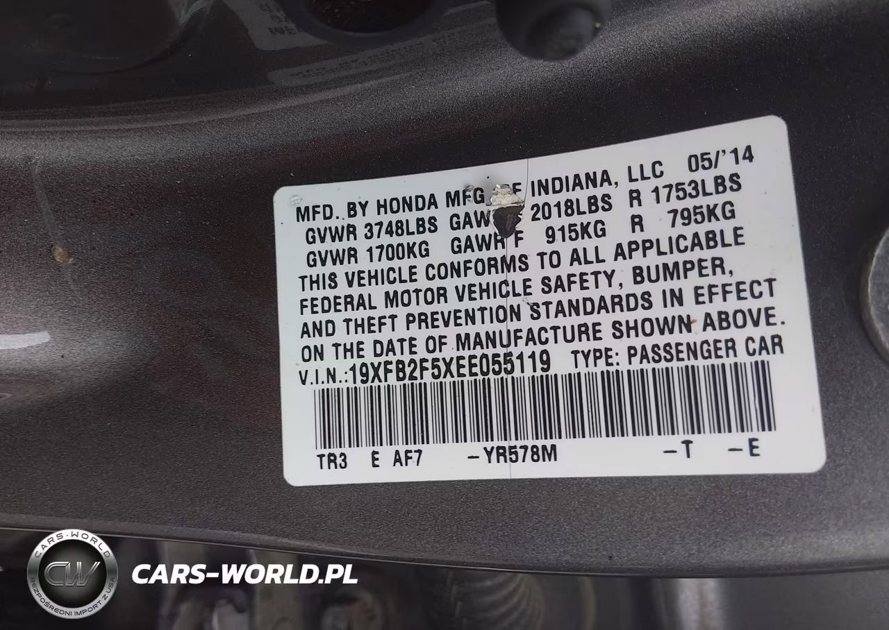 2014 Honda Civic Lx VIN:19XFB2F5XEE055119 - 9