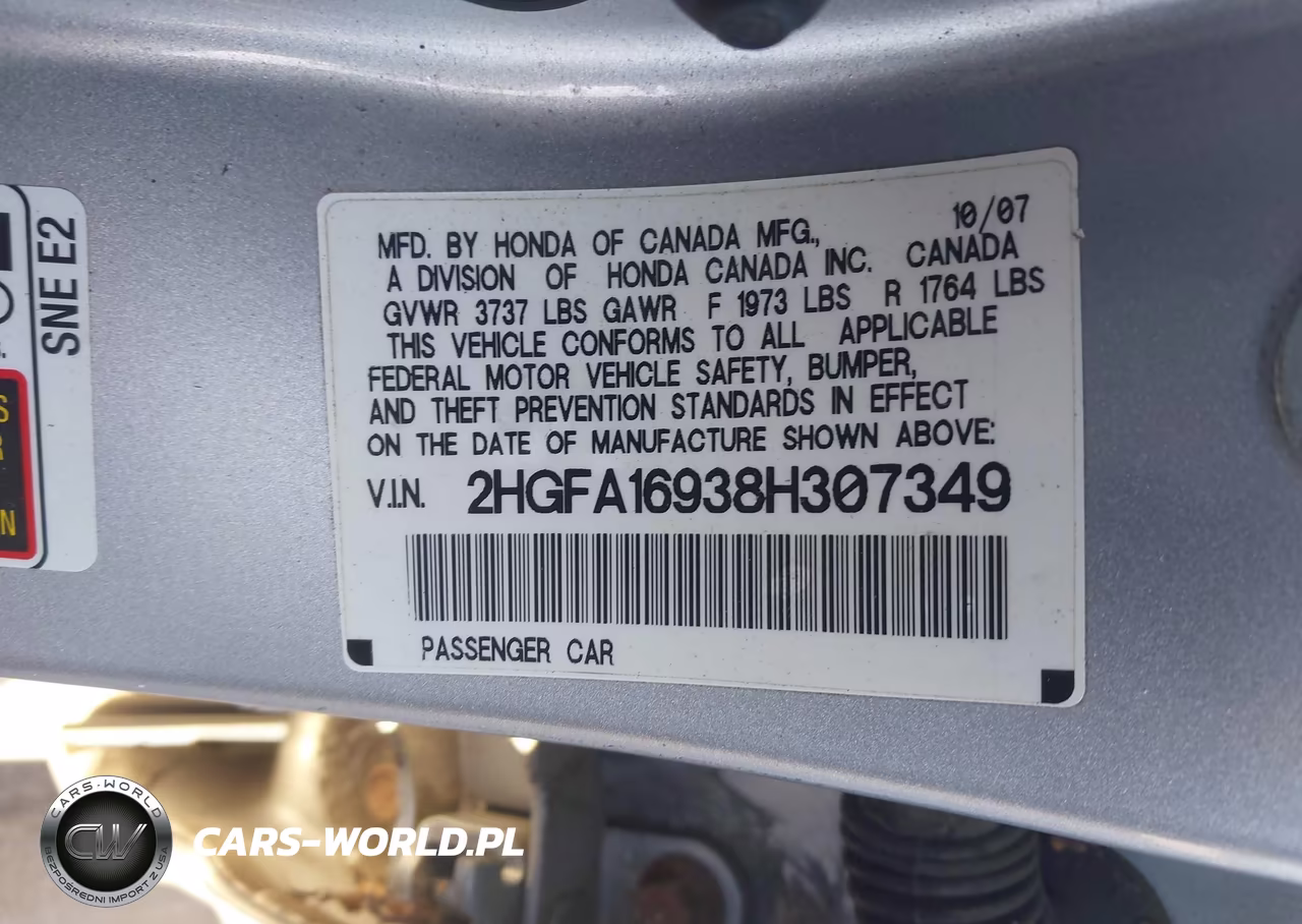 2008 Honda Civic Ex-L VIN:2HGFA16938H307349 - 9