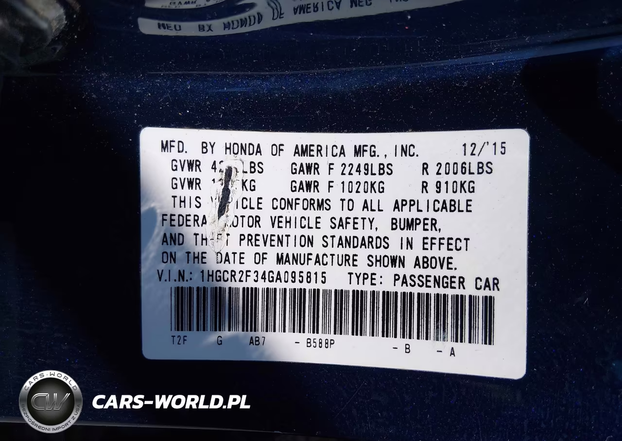2016 Honda Accord Lx VIN:1HGCR2F34GA095815 - 9
