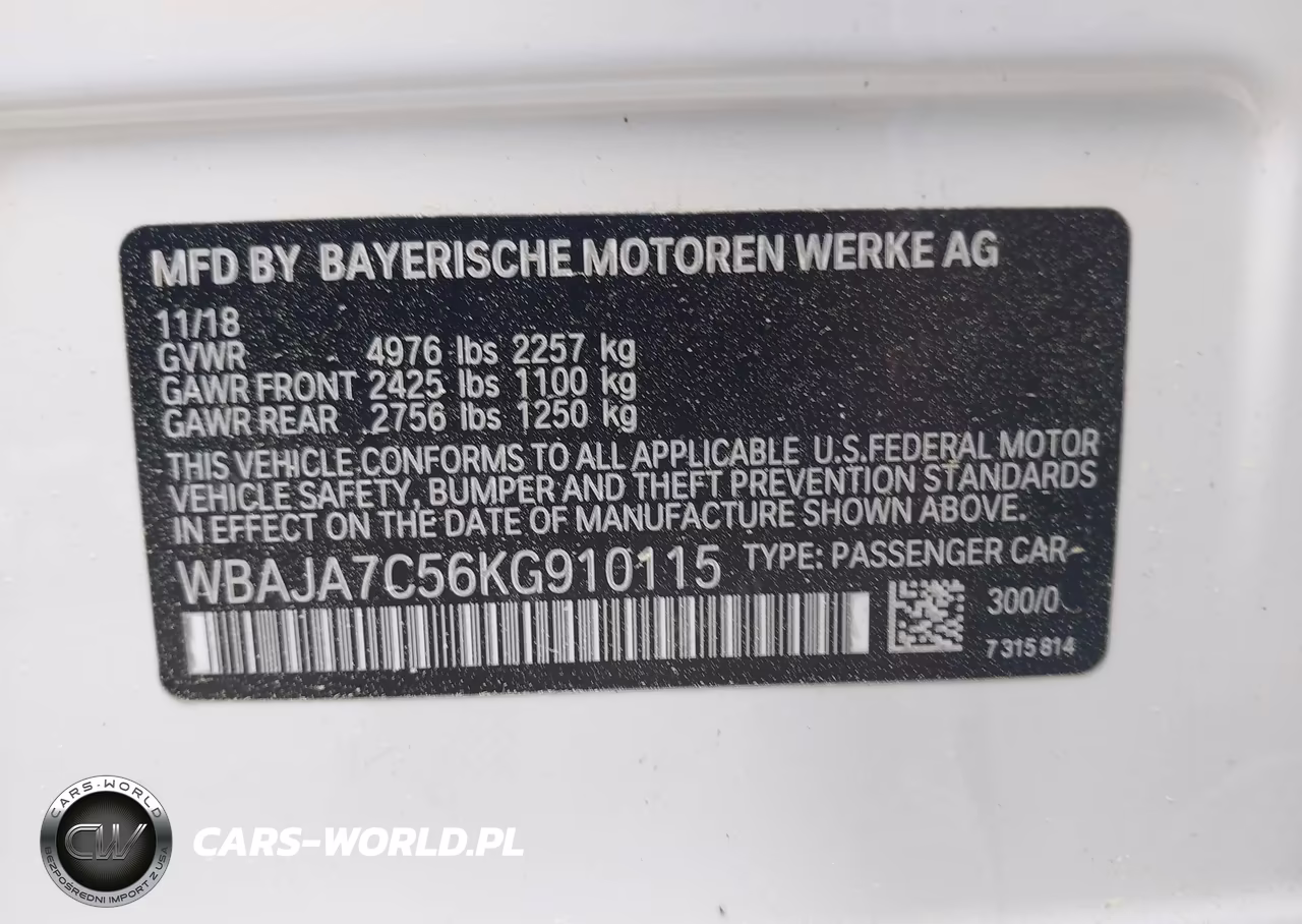 2019 BMW 5 Series 530I xDrive VIN:WBAJA7C56KG910115 - 9