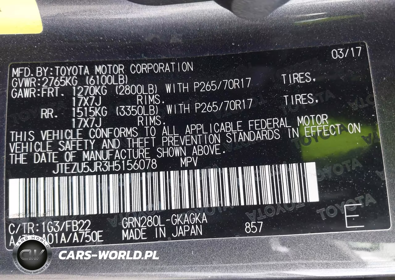 2017 Toyota 4Runner Sr5 VIN:JTEZU5JR3H5156078 - 9