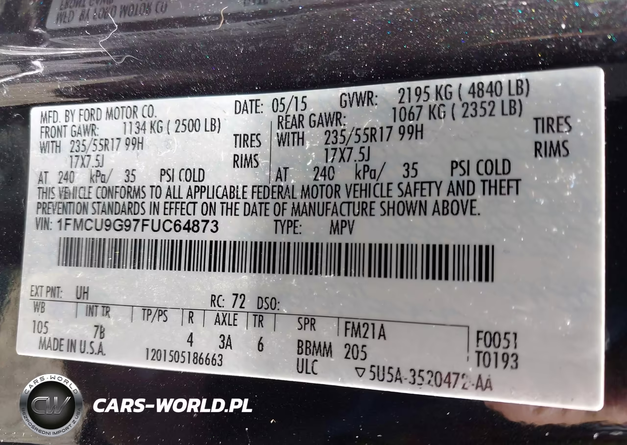 2015 Ford Escape Se VIN:1FMCU9G97FUC64873 - 9
