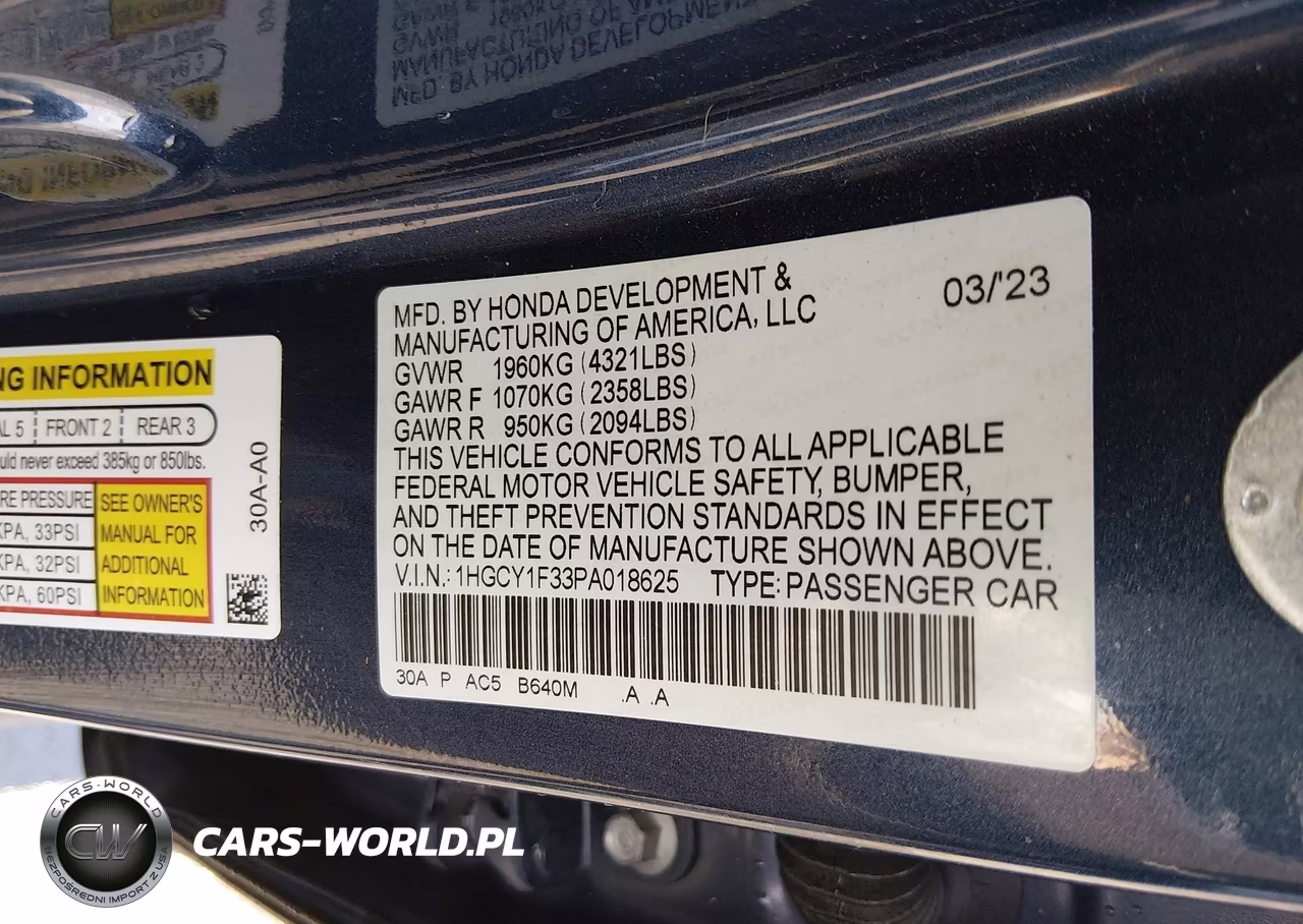 2023 Honda Accord Ex VIN:1HGCY1F33PA018625 - 9