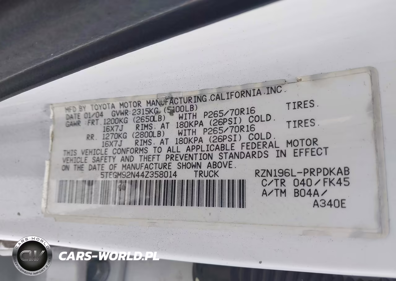 2004 Toyota Tacoma Prerunner VIN:5TEGM92N44Z358014 - 9