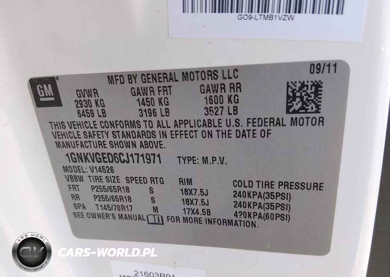 2012 Chevrolet Traverse Lt W-1Lt VIN:1GNKVGED6CJ171971 - 4
