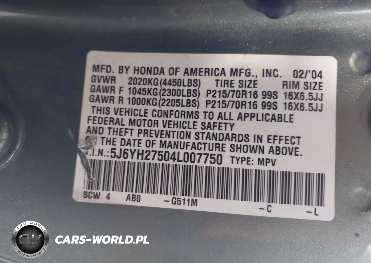 2004 Honda Element Ex VIN:5J6YH27504L007750 - 9