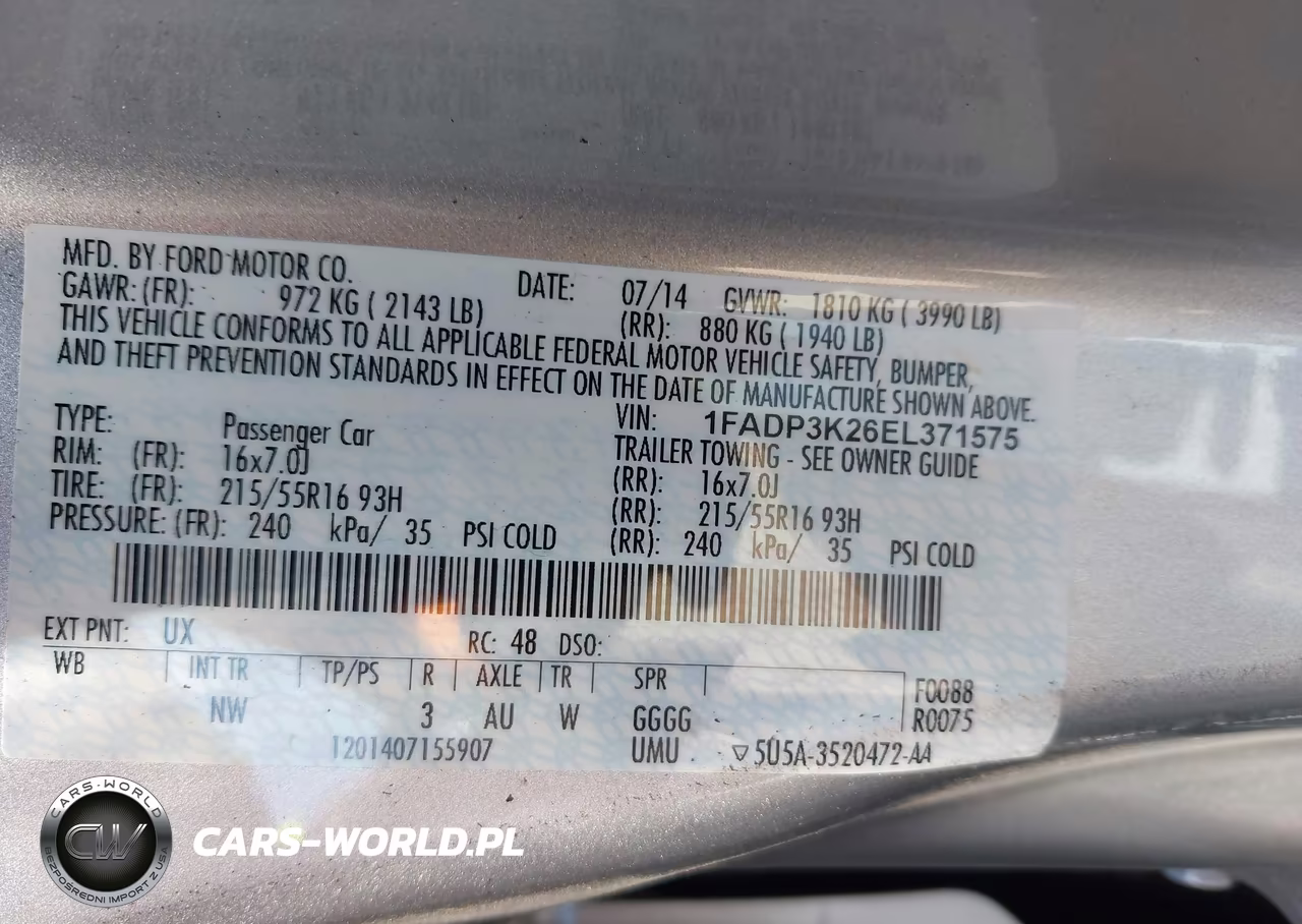 2014 Ford Focus Se VIN:1FADP3K26EL371575 - 9