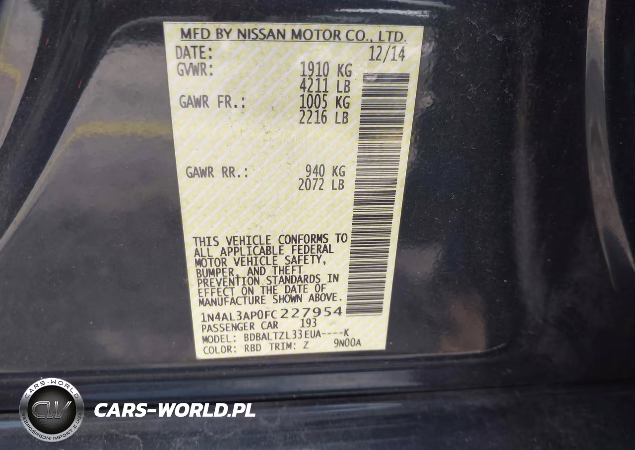 2015 Nissan Altima 2.5 Sl VIN:1N4AL3AP0FC227954 - 9