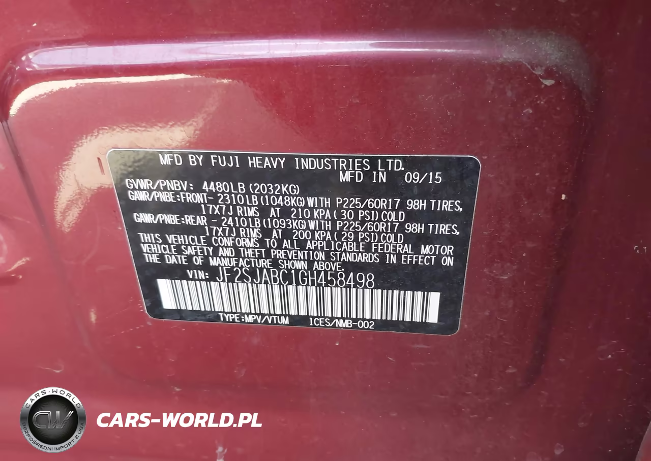 2016 Subaru Forester 2.5I VIN:JF2SJABC1GH458498 - 9