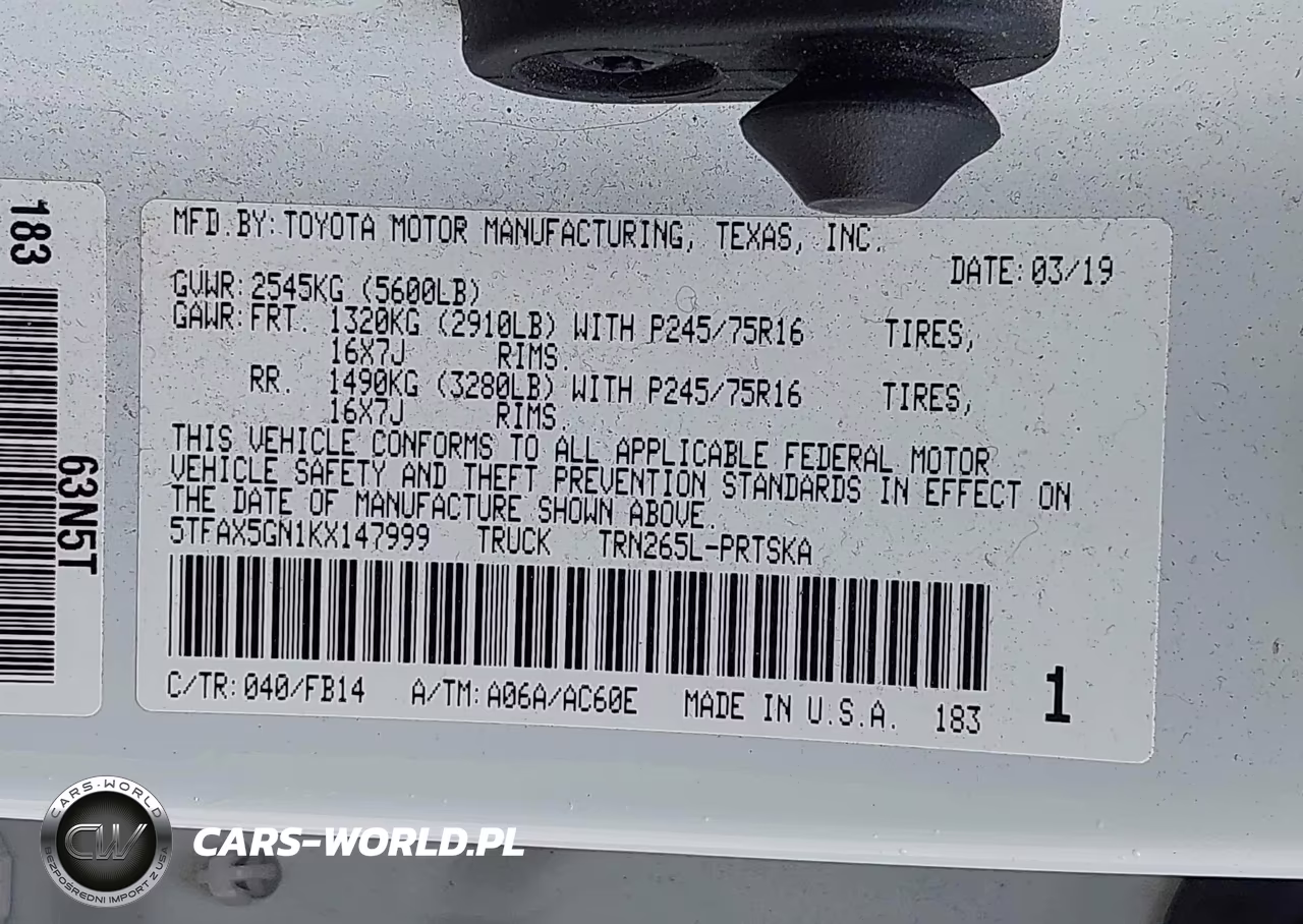 2019 Toyota Tacoma Sr VIN:5TFAX5GN1KX147999 - 9