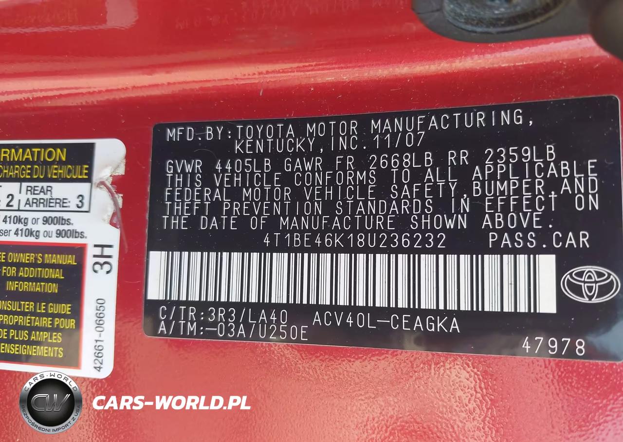 2008 Toyota Camry Xle VIN:4T1BE46K18U236232 - 9