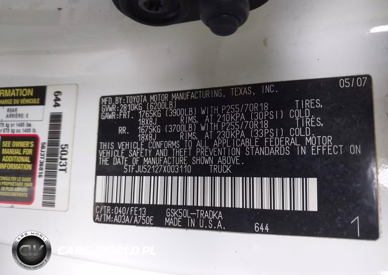 2007 Toyota Tundra Base V6 VIN:5TFJU52127X003110 - 9
