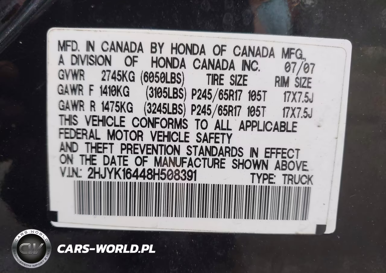 2008 Honda Ridgeline Rts VIN:2HJYK16448H508391 - 9