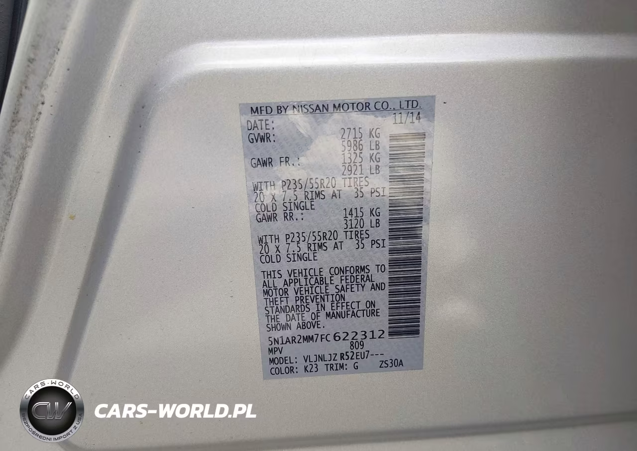 2015 Nissan Pathfinder Platinum VIN:5N1AR2MM7FC622312 - 9