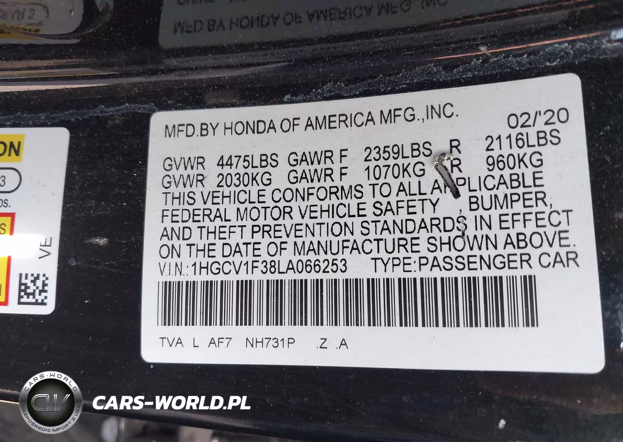 2020 Honda Accord Sport VIN:1HGCV1F38LA066253 - 9