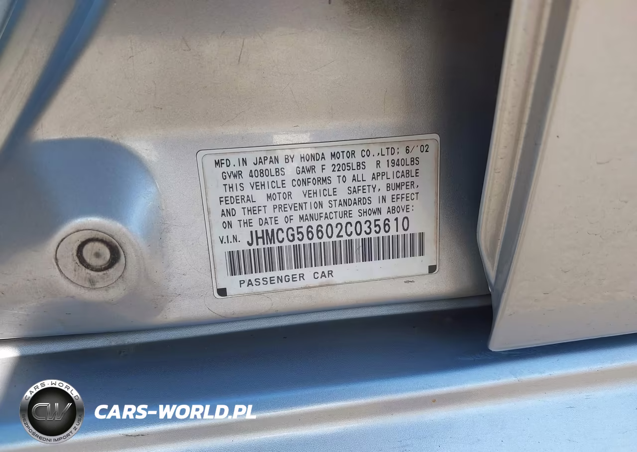 2002 Honda Accord 2.3 Ex VIN:JHMCG56602C035610 - 9