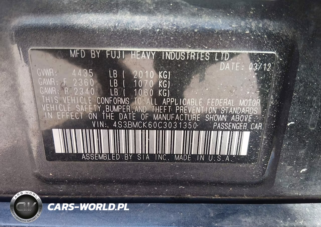 2012 Subaru Legacy 2.5I Limited VIN:4S3BMCK60C3031350 - 9