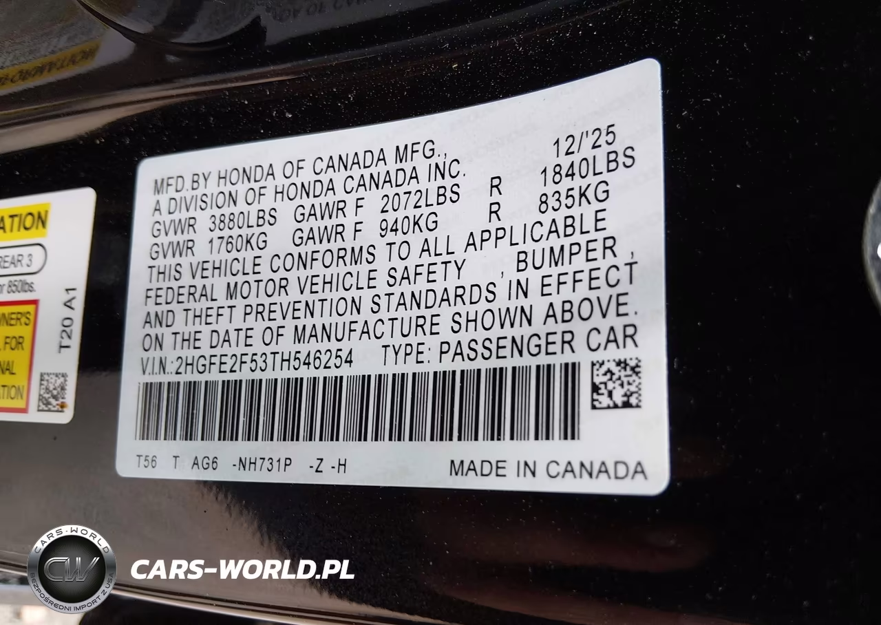 2026 Honda Civic Sport VIN:2HGFE2F53TH546254 - 9