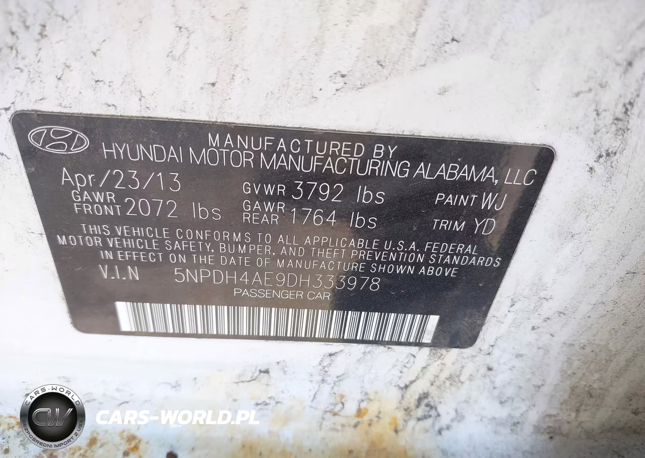 2013 Hyundai Elantra Gls VIN:5NPDH4AE9DH333978 - 9