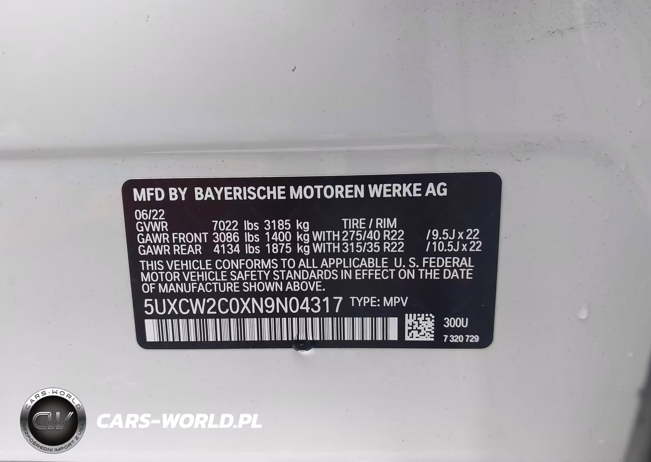 2022 BMW X7 xDrive40I VIN:5UXCW2C0XN9N04317 - 9