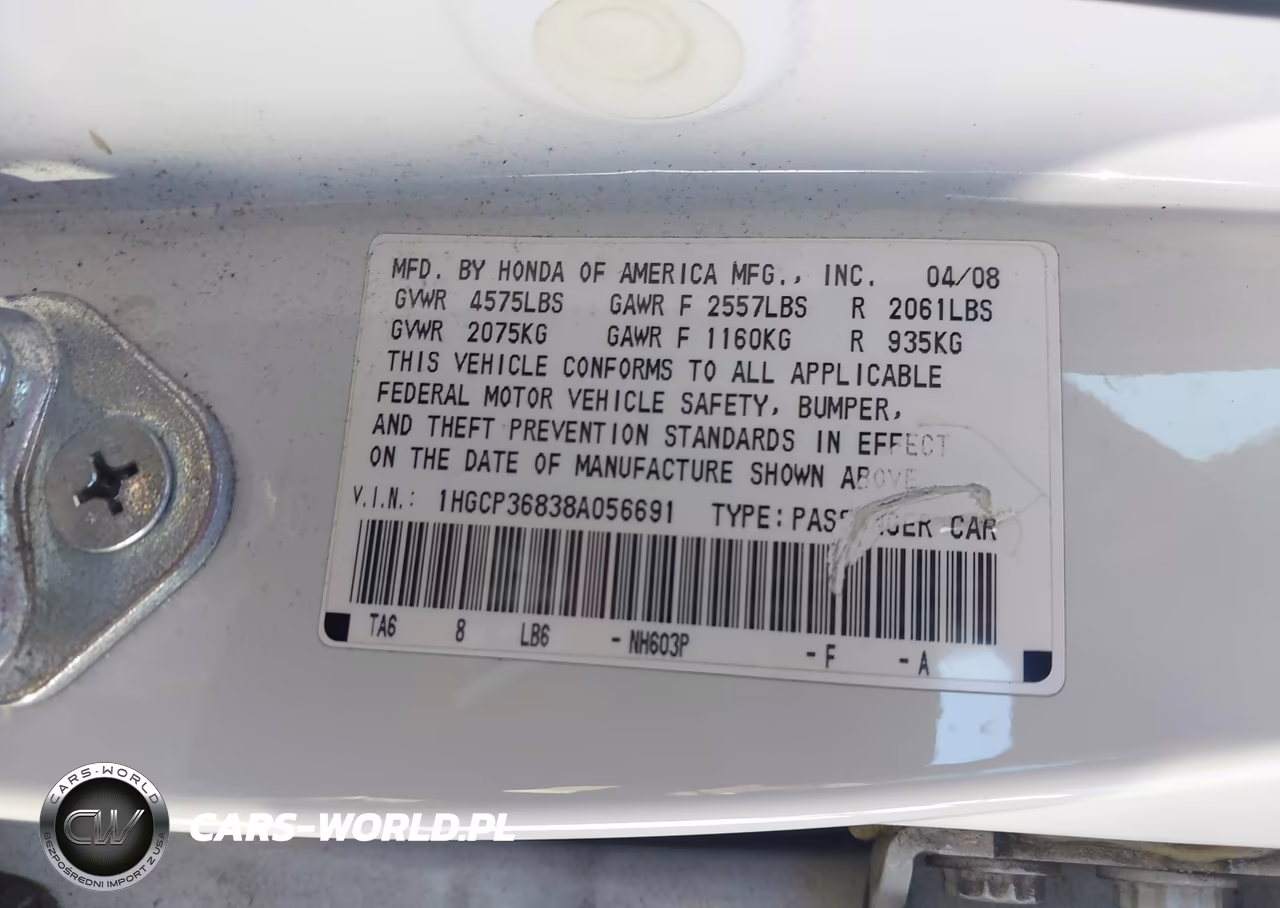 2008 Honda Accord 3.5 Ex-L VIN:1HGCP36838A056691 - 9