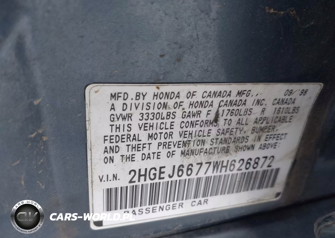 1998 Honda Civic Lx VIN:2HGEJ6677WH626872 - 9