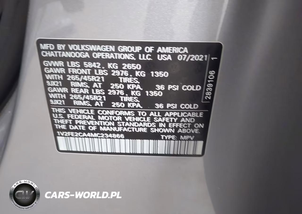 2021 Volkswagen Atlas Cross Sport 3.6L V6 Sel Premium R-Line VIN:1V2FE2CA4MC234866 - 9