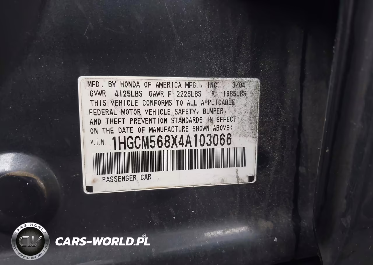 2004 Honda Accord 2.4 Ex VIN:1HGCM568X4A103066 - 9