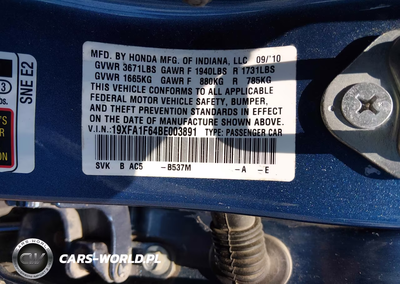 2011 Honda Civic Lx-S VIN:19XFA1F64BE003891 - 9