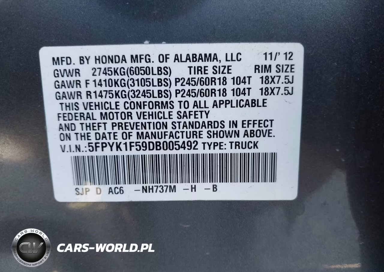2013 Honda Ridgeline Rtl VIN:5FPYK1F59DB005492 - 9
