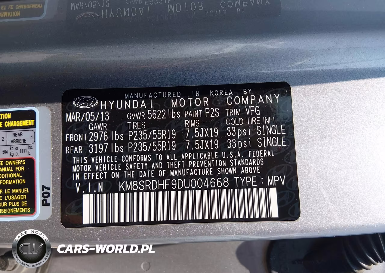 2013 Hyundai Santa Fe Limited VIN:KM8SRDHF9DU004668 - 9