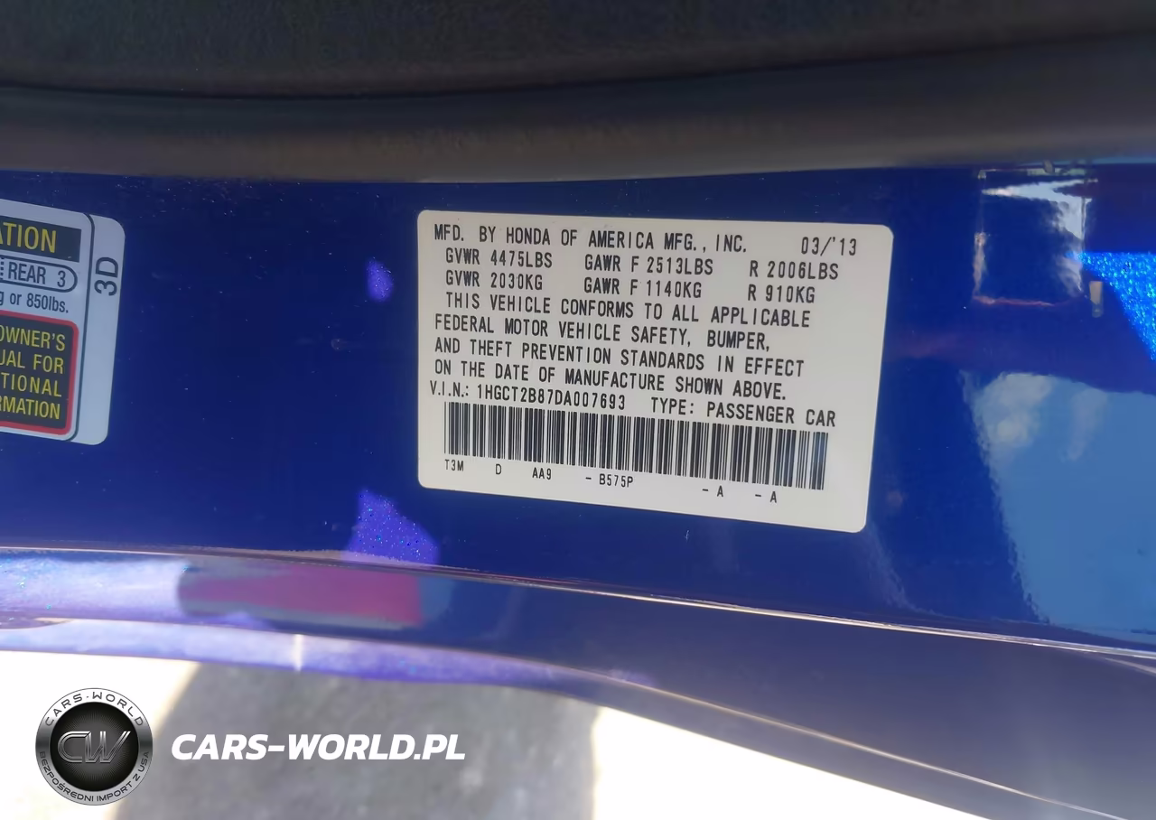 2013 Honda Accord Ex-L V-6 VIN:1HGCT2B87DA007693 - 9