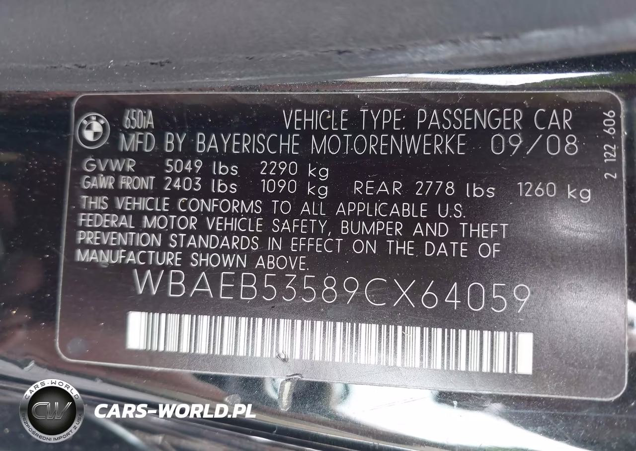 2009 BMW 650I VIN:WBAEB53589CX64059 - 9