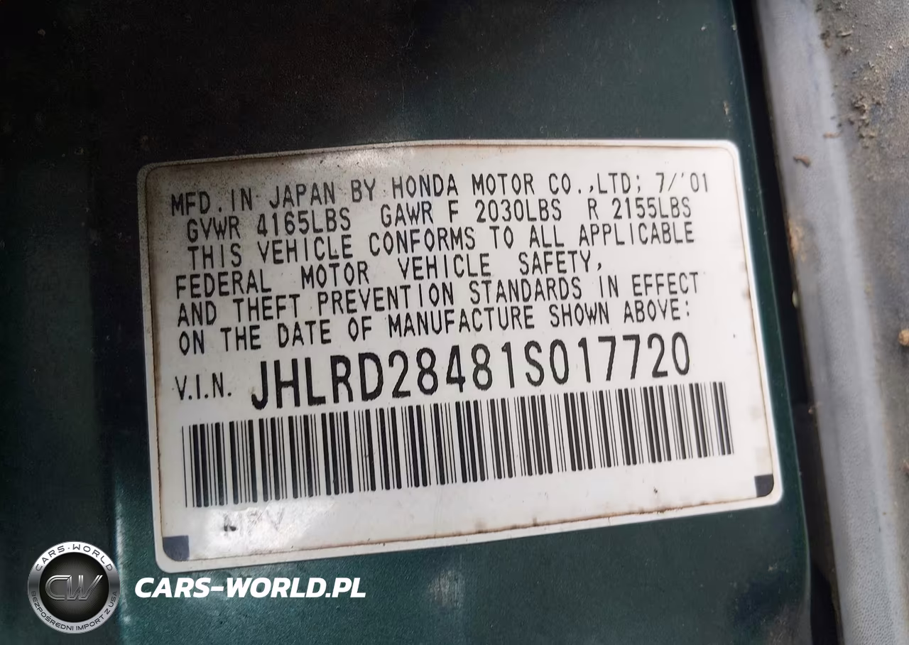 2001 Honda Cr-V Lx VIN:JHLRD28481S017720 - 9