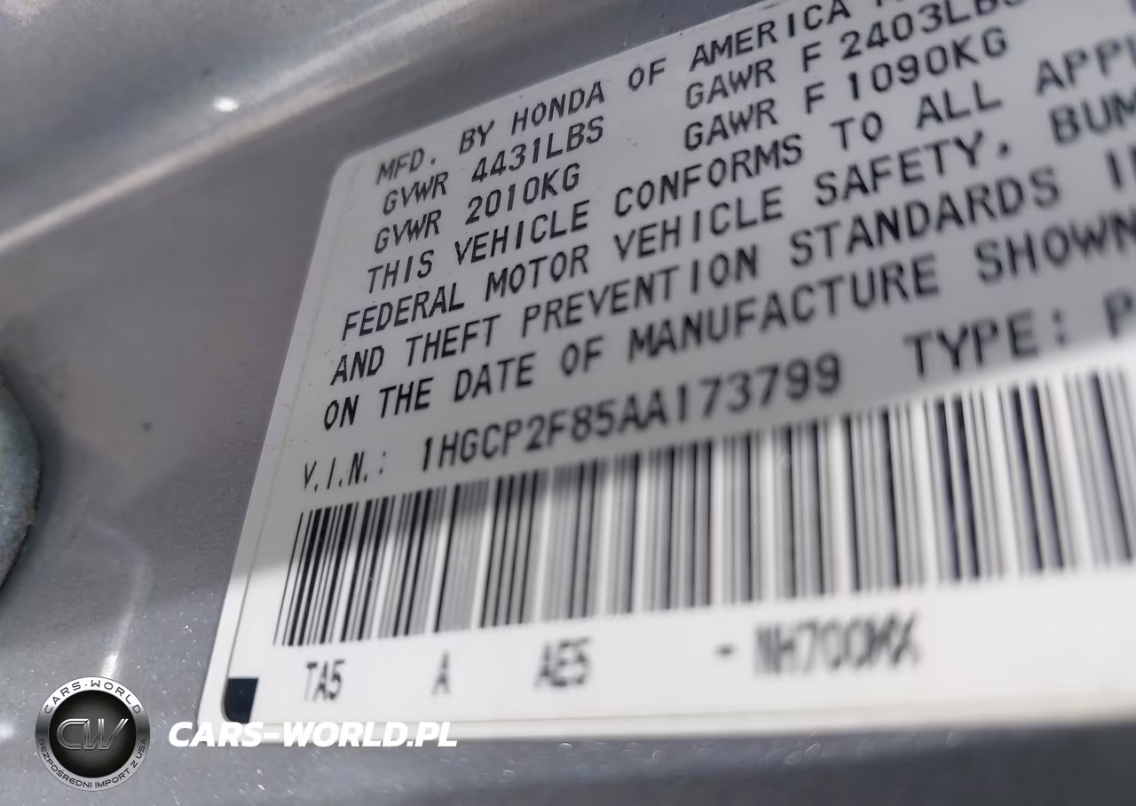 2010 Honda Accord 2.4 Ex-L VIN:1HGCP2F85AA173799 - 9
