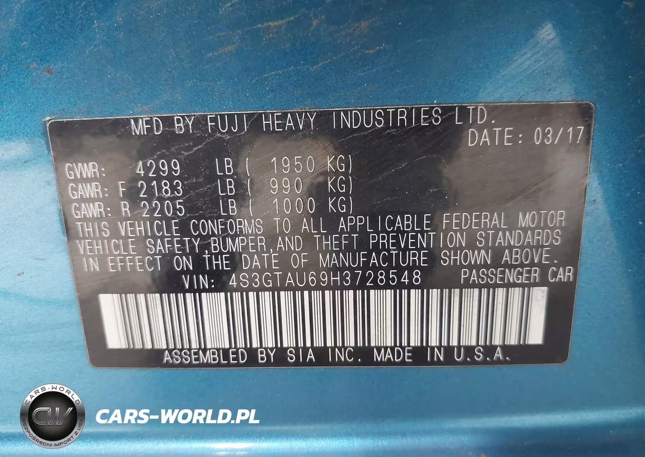 2017 Subaru Impreza 2.0I Limited VIN:4S3GTAU69H3728548 - 9