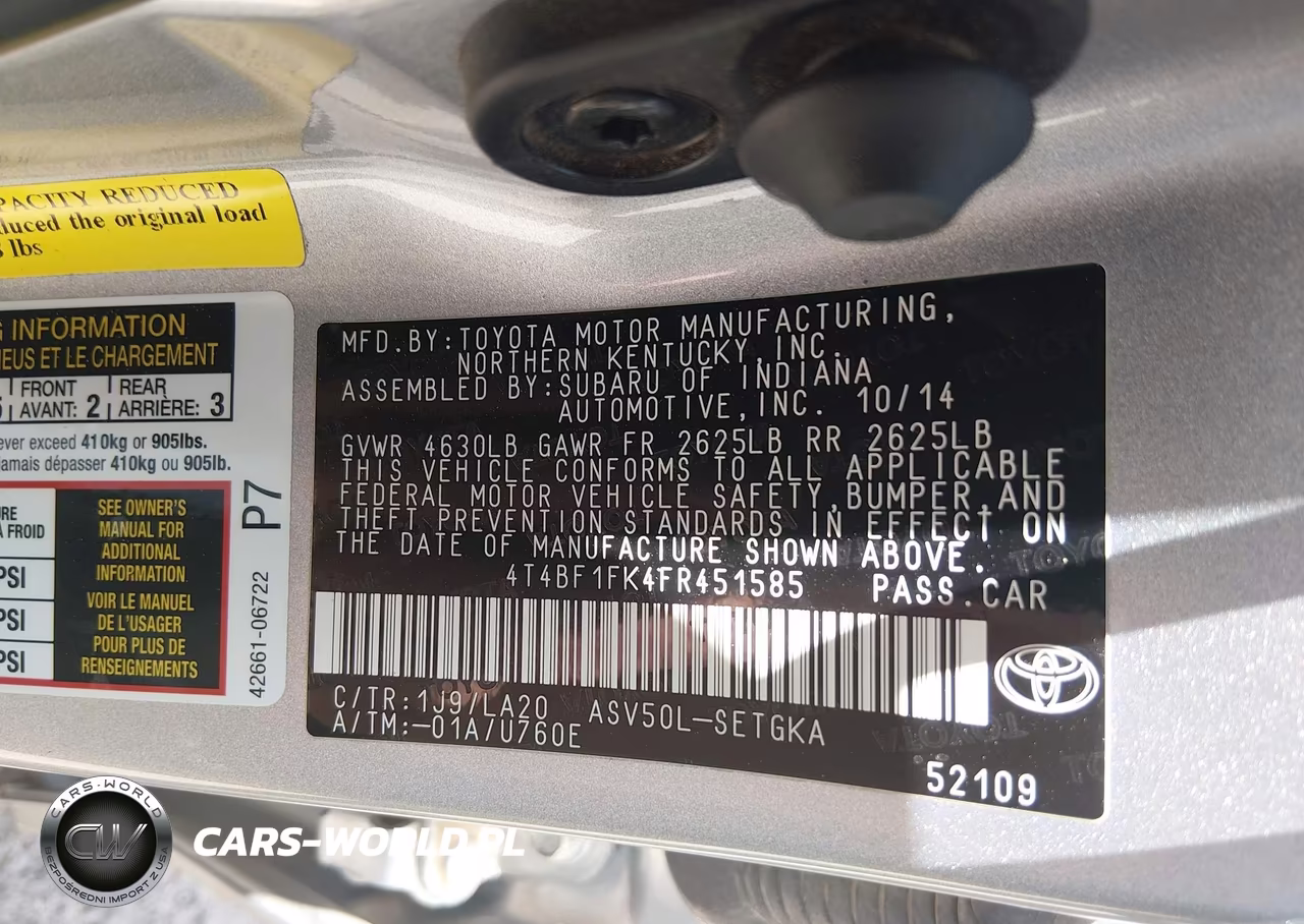 2015 Toyota Camry Xle VIN:4T4BF1FK4FR451585 - 9
