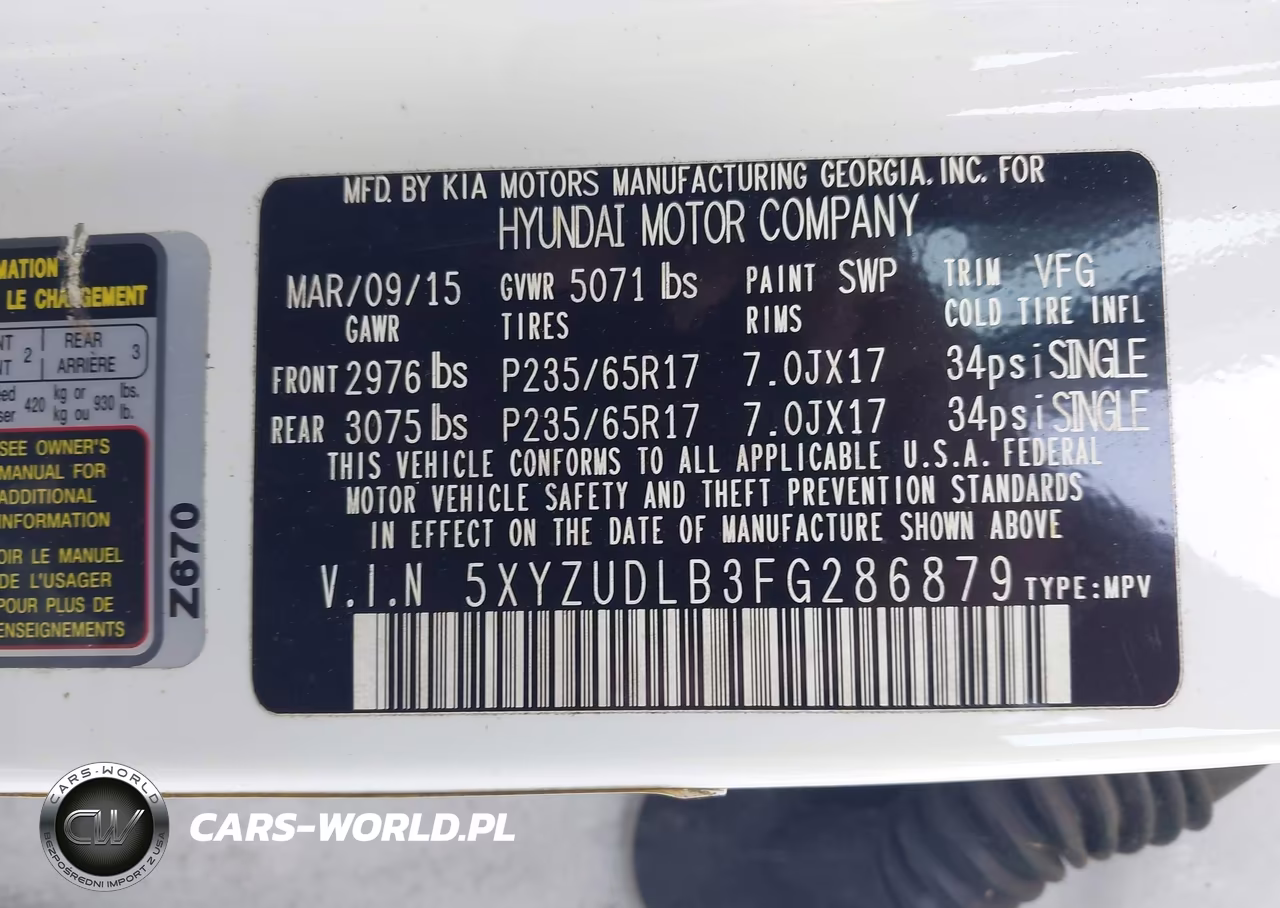 2015 Hyundai Santa Fe Sport 2.4L VIN:5XYZUDLB3FG286879 - 9