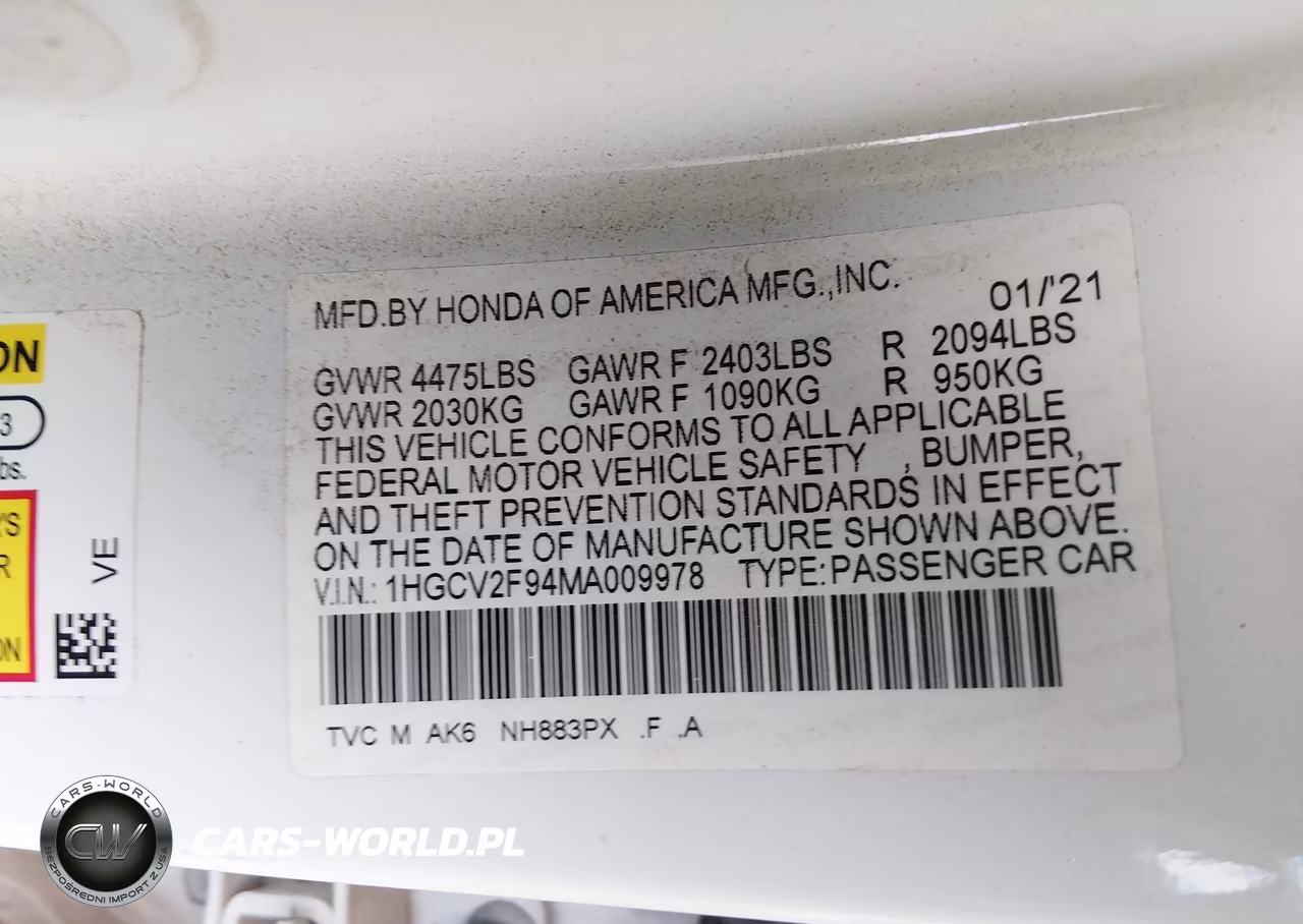 2021 Honda Accord Touring VIN:1HGCV2F94MA009978 - 9