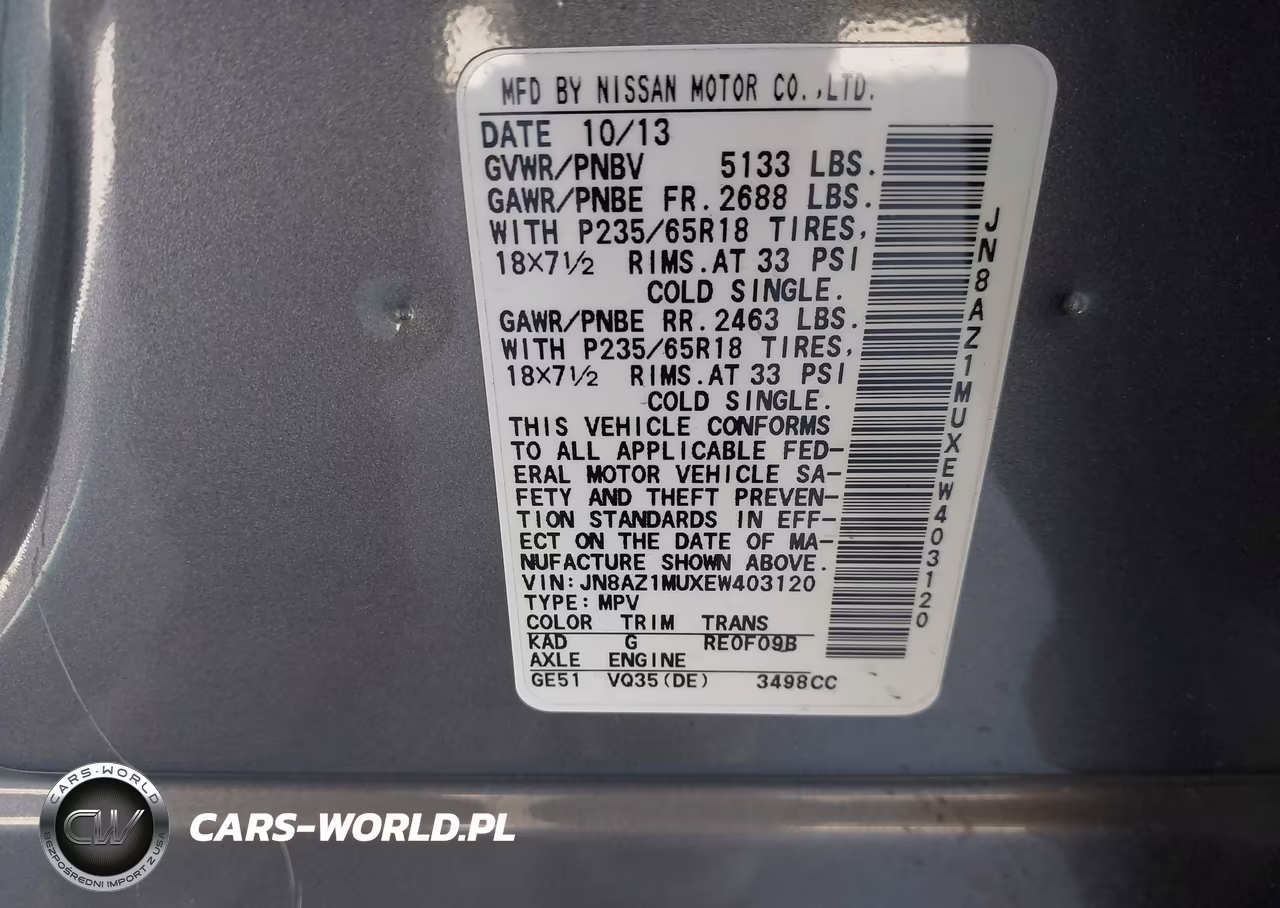 2014 Nissan Murano Sl VIN:JN8AZ1MUXEW403120 - 9