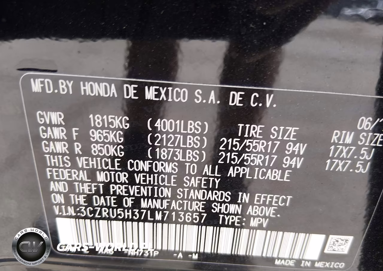 2020 Honda Hr-V 2Wd Lx VIN:3CZRU5H37LM713657 - 9