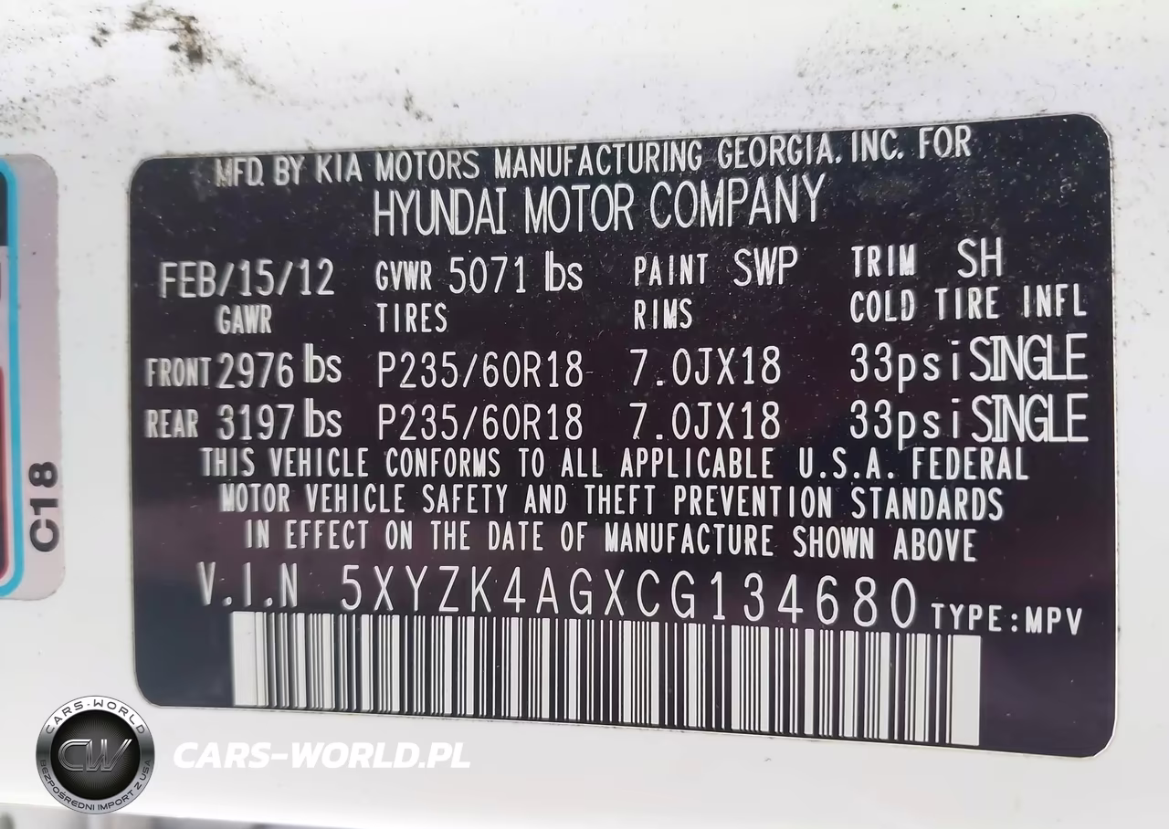 2012 Hyundai Santa Fe Limited V6 VIN:5XYZK4AGXCG134680 - 9