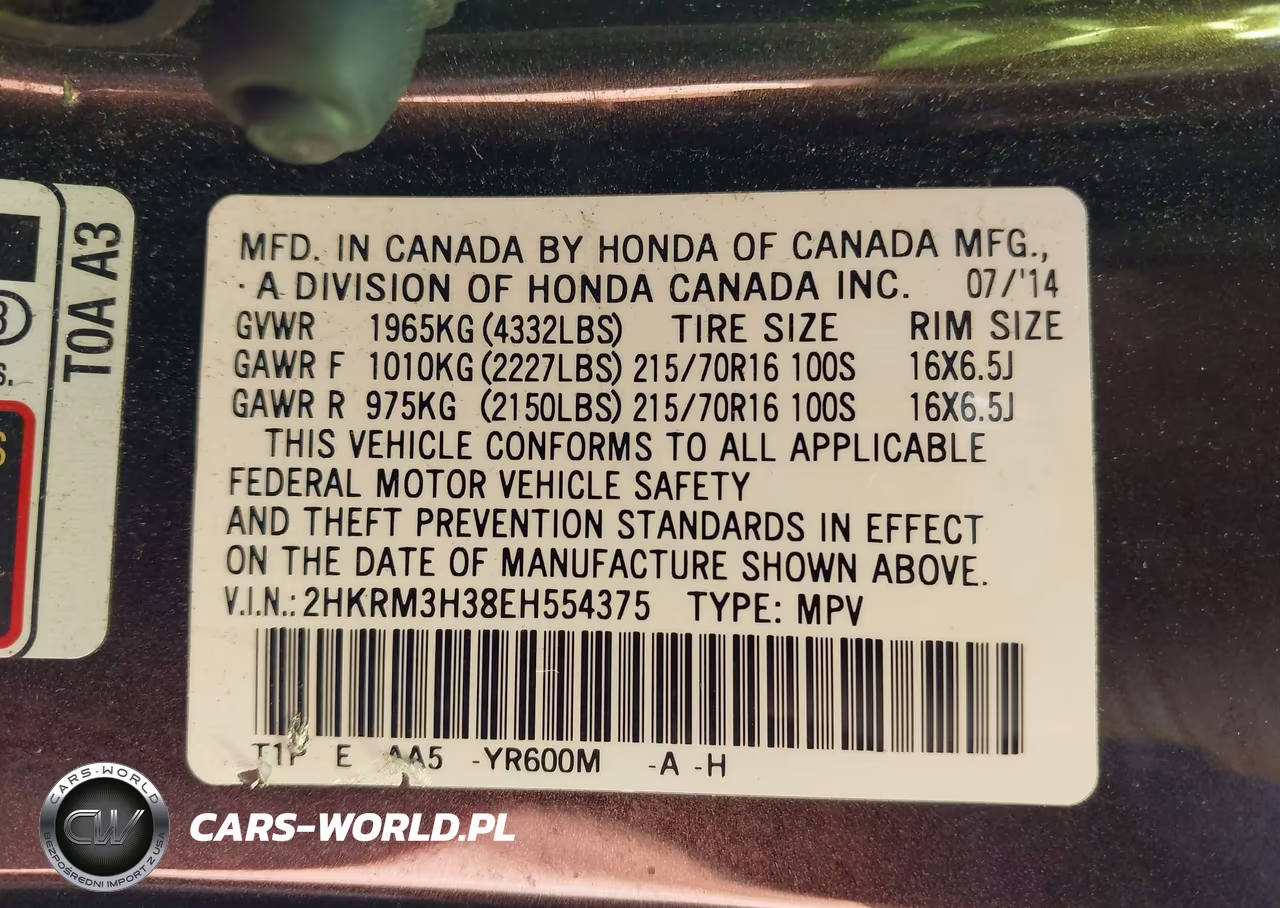 2014 Honda Cr-V Lx VIN:2HKRM3H38EH554375 - 9