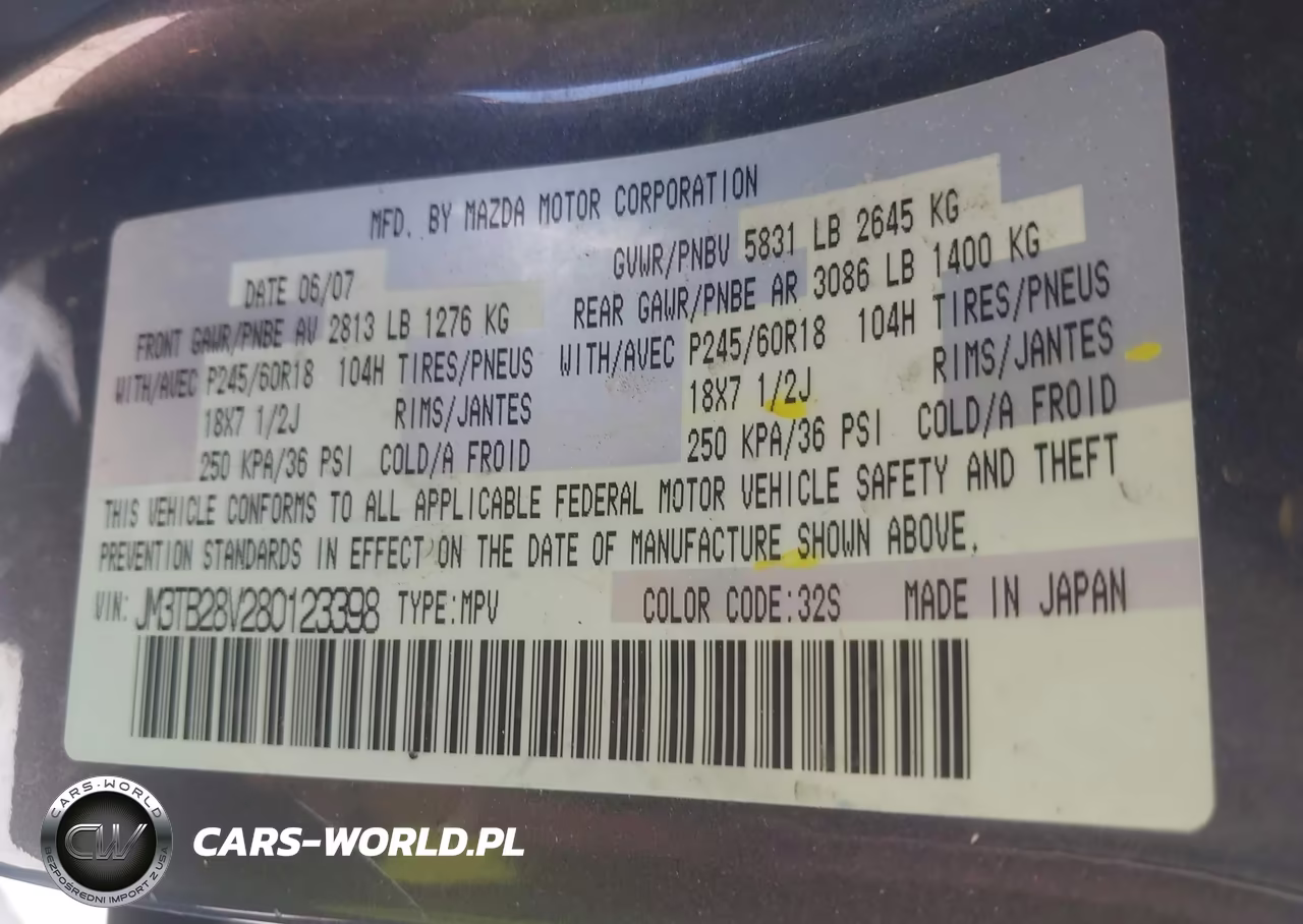 2008 Mazda Cx-9 Sport VIN:JM3TB28V280123398 - 9