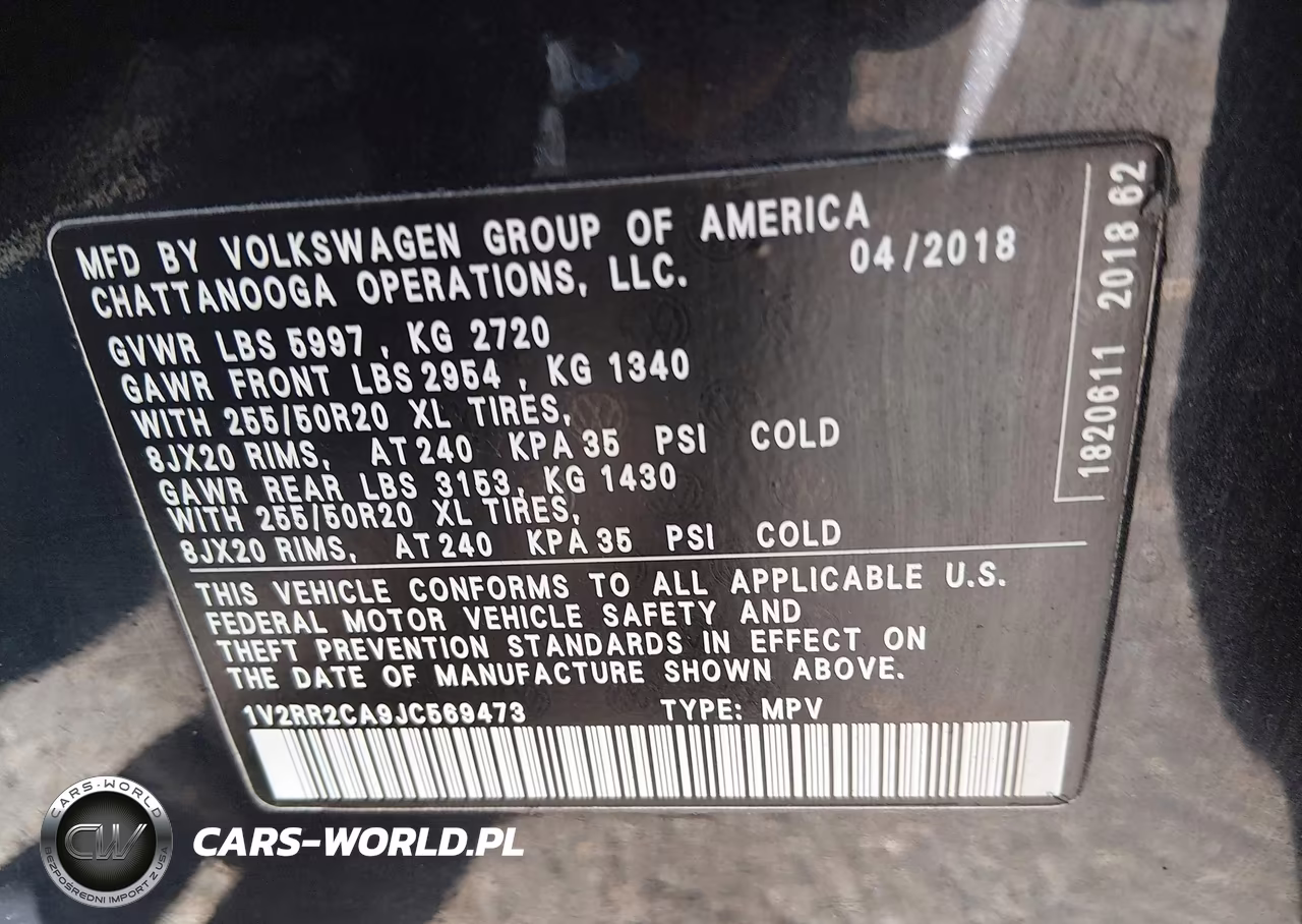 2018 Volkswagen Atlas 3.6L V6 Sel VIN:1V2RR2CA9JC569473 - 9