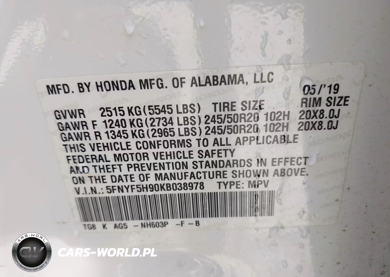 2019 Honda Pilot Touring VIN:5FNYF5H90KB038978 - 9