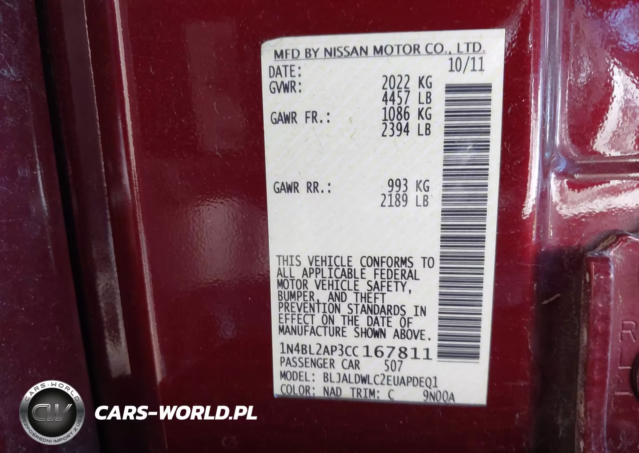 2012 Nissan Altima 3.5 Sr VIN:1N4BL2AP3CC167811 - 9