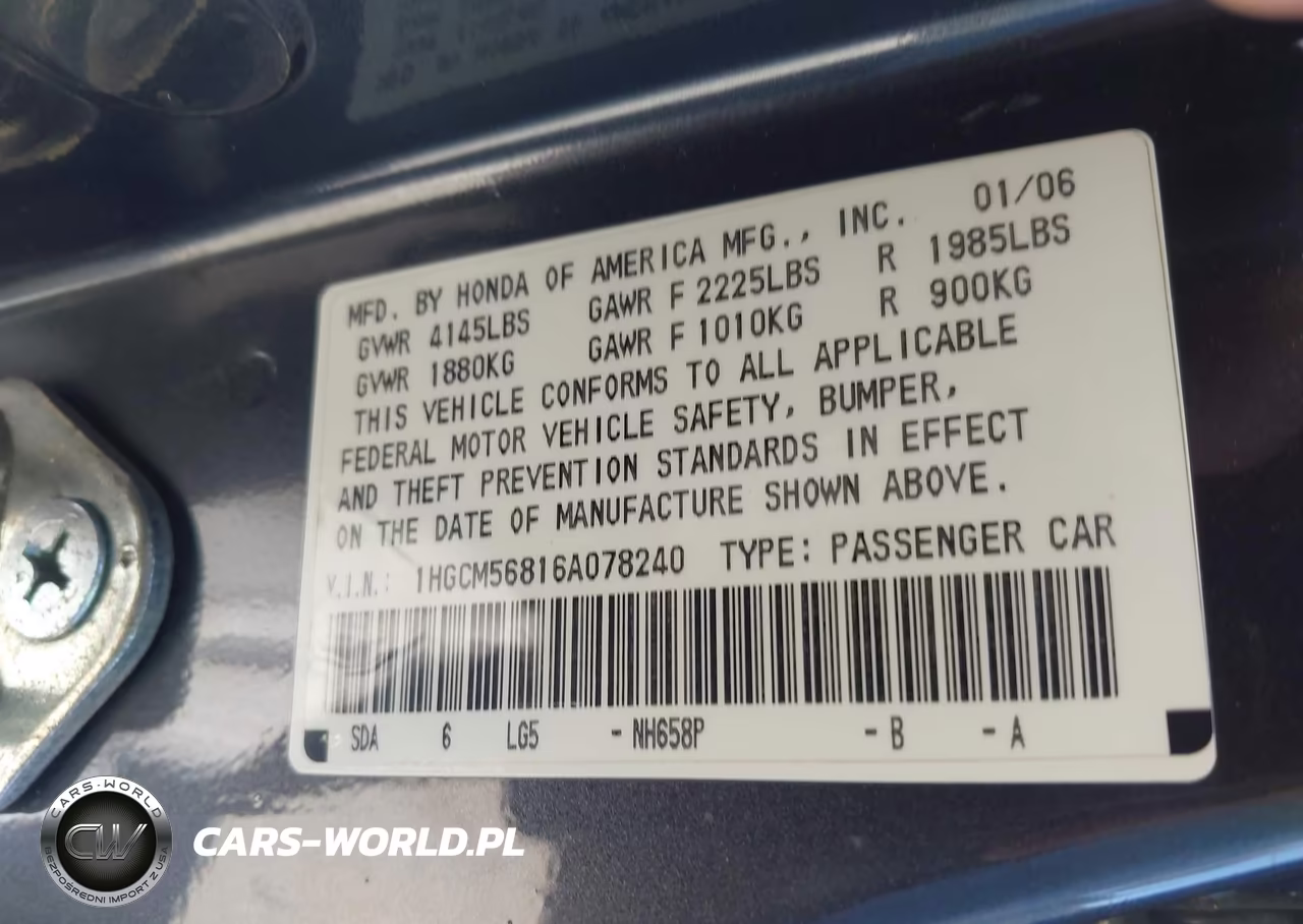 2006 Honda Accord 2.4 Ex VIN:1HGCM56816A078240 - 9