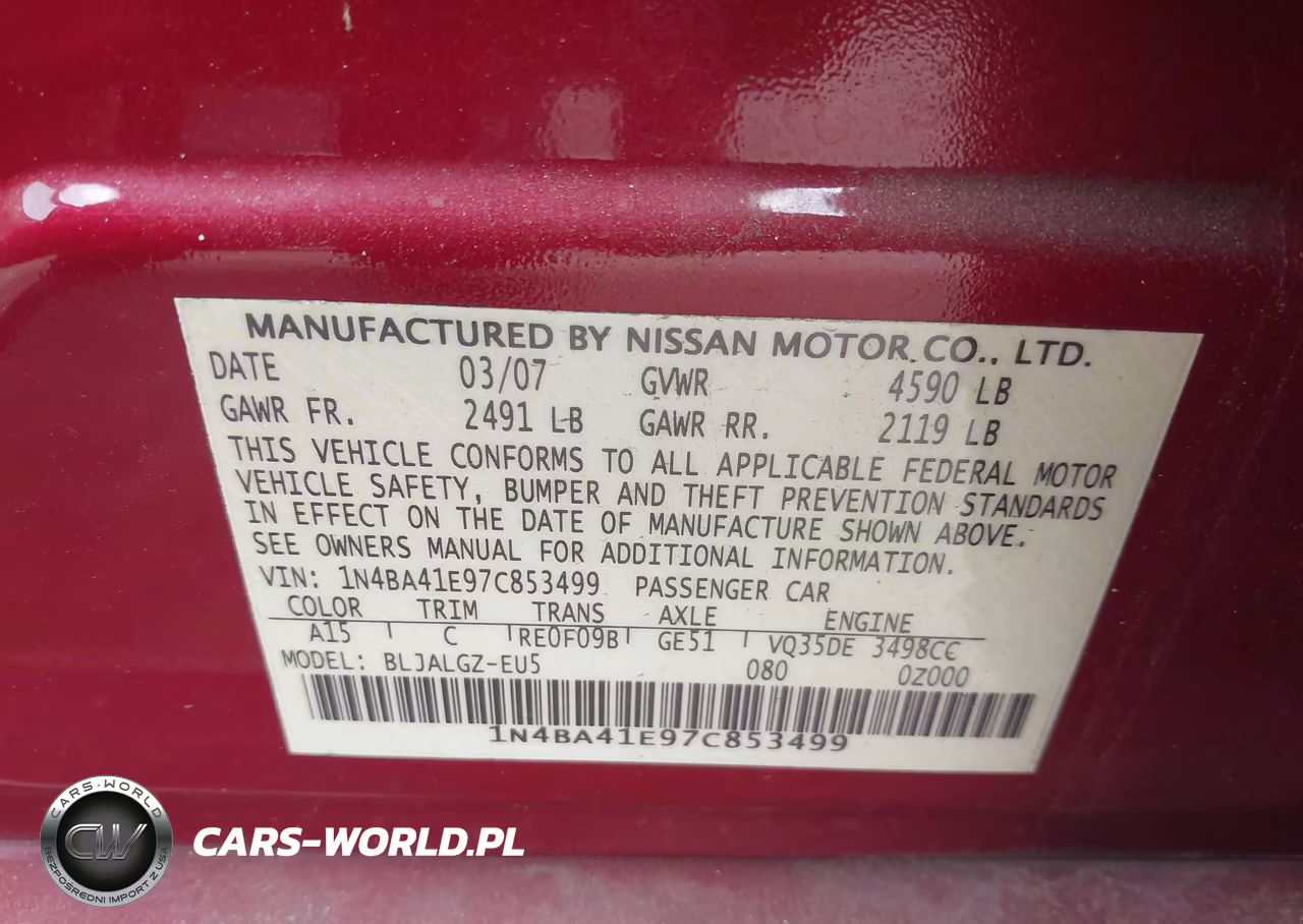 2007 Nissan Maxima 3.5 Sl VIN:1N4BA41E97C853499 - 9